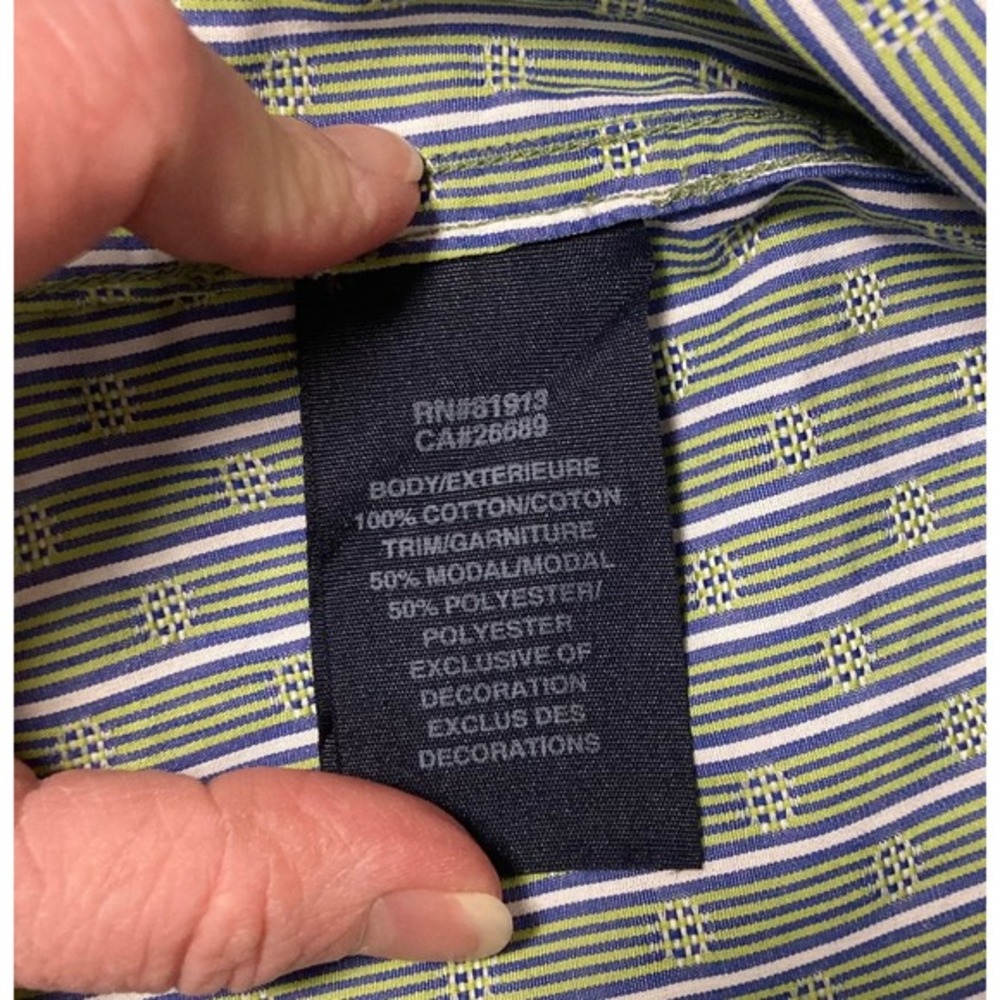 Robert Graham Mens L Green Blue Striped Dobby Long Sleeve Button Down Shirt - Picture 6 of 8